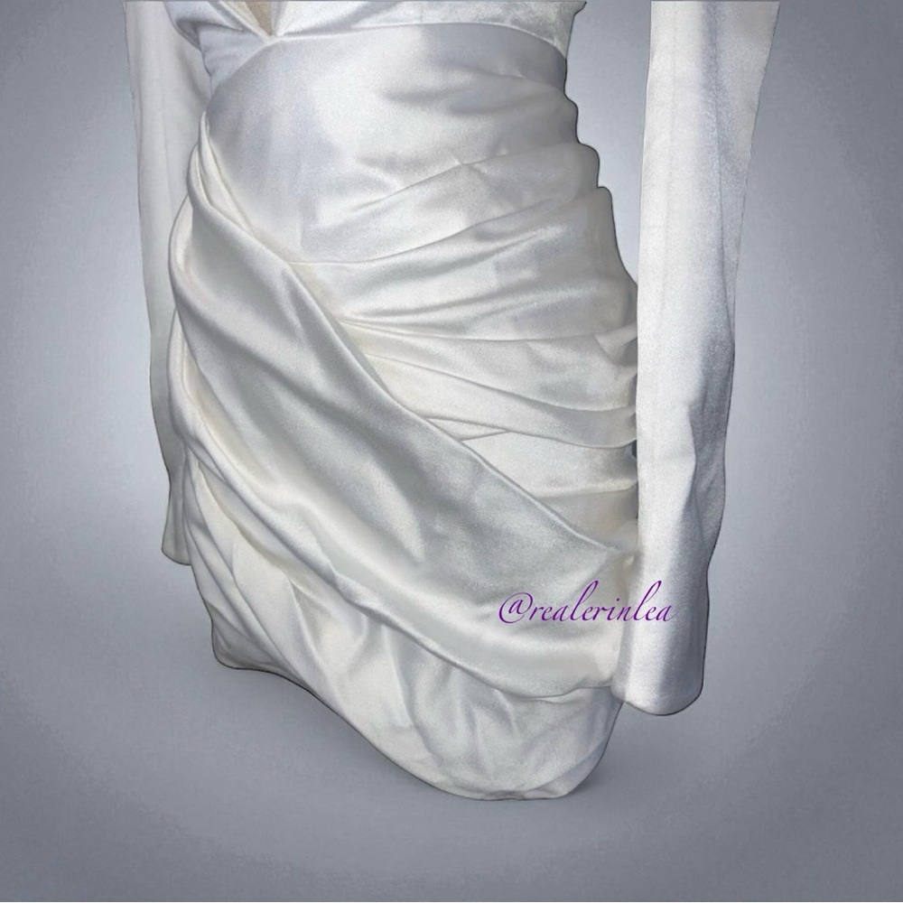 Balmain Plunge-Neck Deep V Satin Dress Mini Blazer White EU 34 0 2 NWT Authentic - Picture 4 of 16